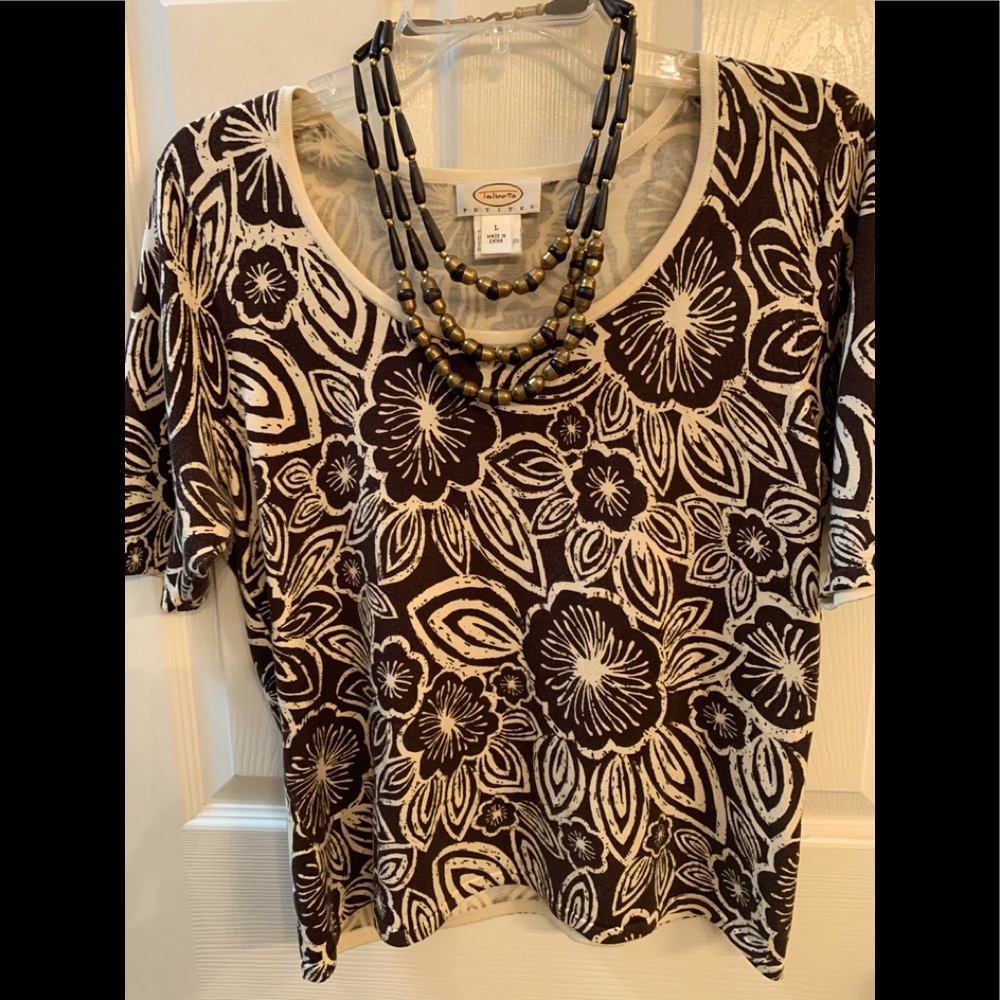 TALBOTS cream/brown short sleeve sweater - Size PL